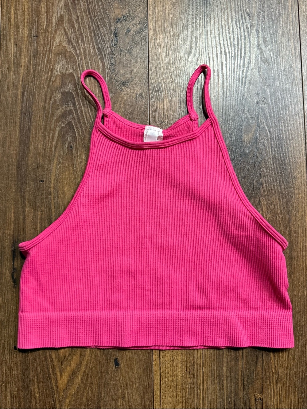 Nikibiki Ribbed Seamless High Neck Cropped Cami Tank Top Neon Pink One Size